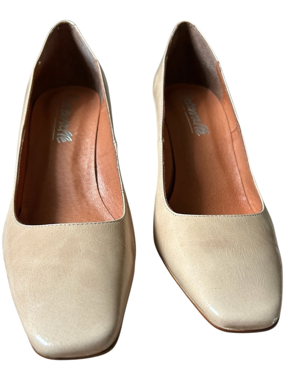L'Intervalle Cream Leather Architectural Heel Square Toe Pumps Spain Size 40